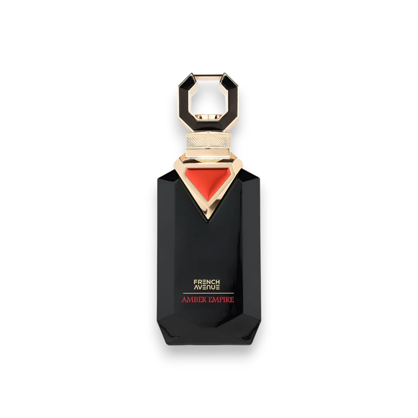Black and gold bottle amper empire with red interior on a white background