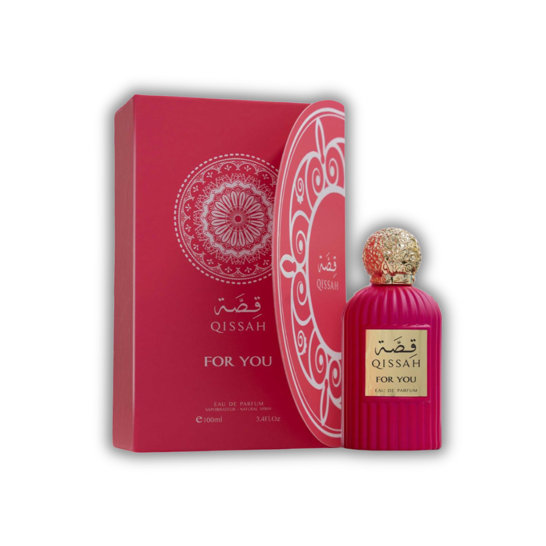 qissah for you, perfume for women, perfume bottle and box