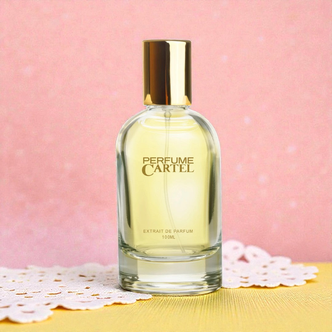 Perfume Cartel bottle on a pink background