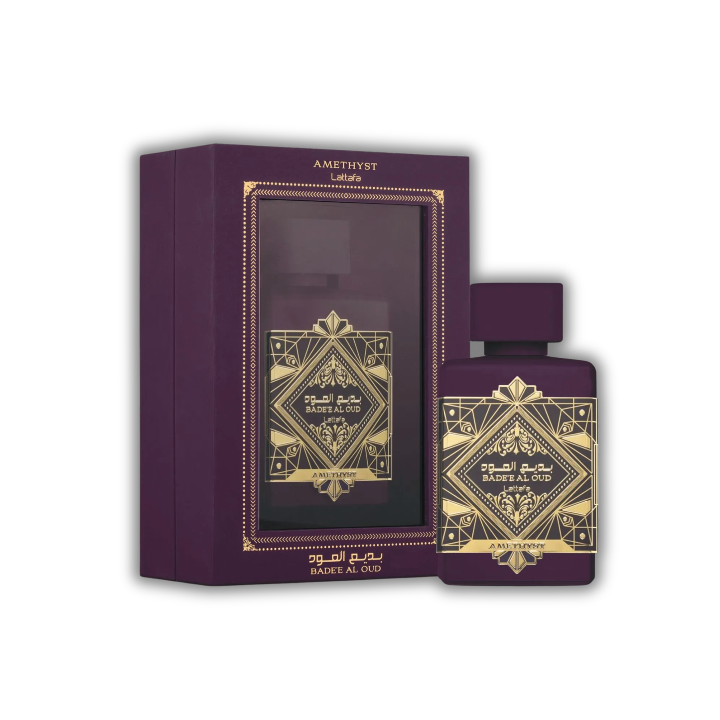 badee al oud amethyst, unisex perfume, perfume for men and women, perfume bottle and box