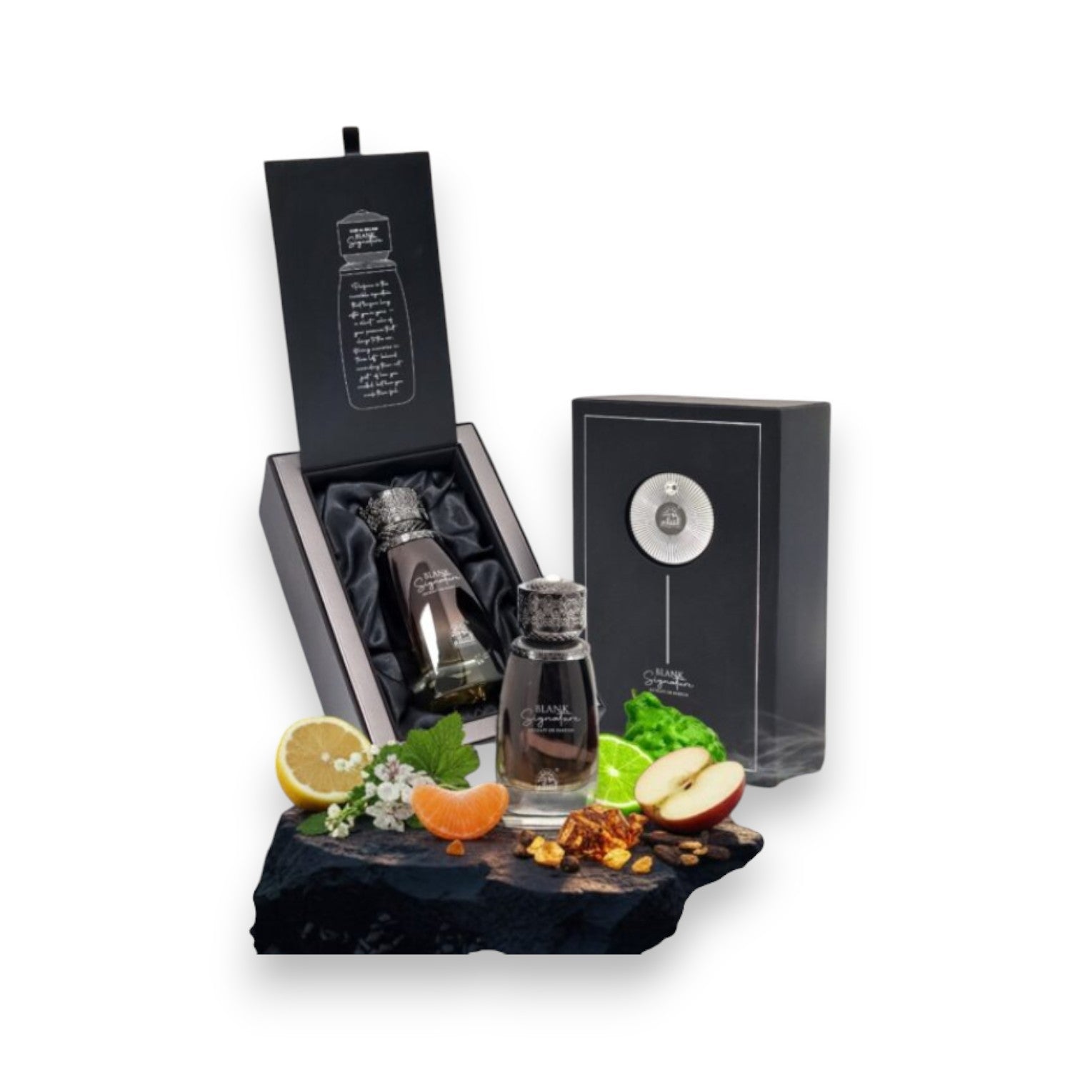  perfume bottle and packaging on a white background