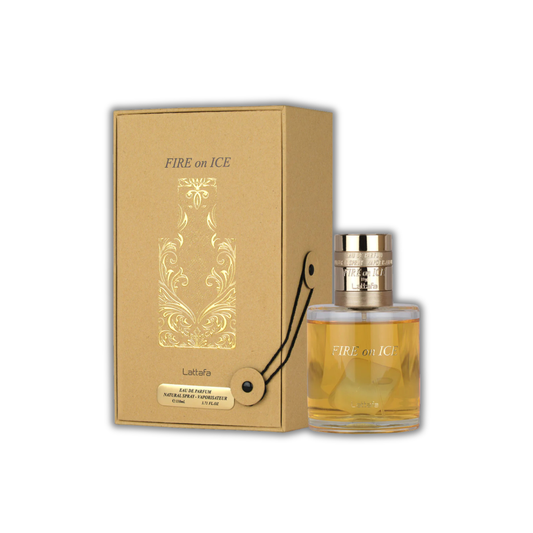 lattafa fire on ice edp, unisex perfume, perfume for men and women, perfume bottle and box