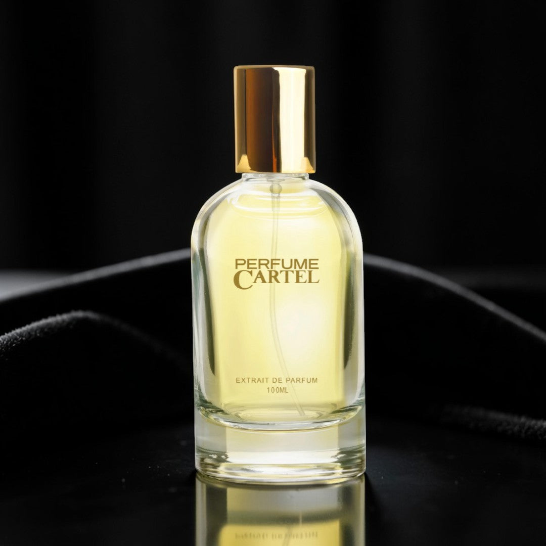 Perfume Cartel parfum bottle on a dark background