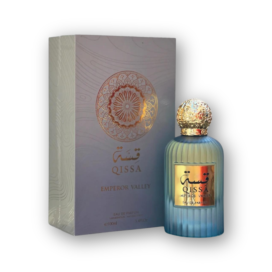 qissah empire valley, men perfume, perfume bottle and box