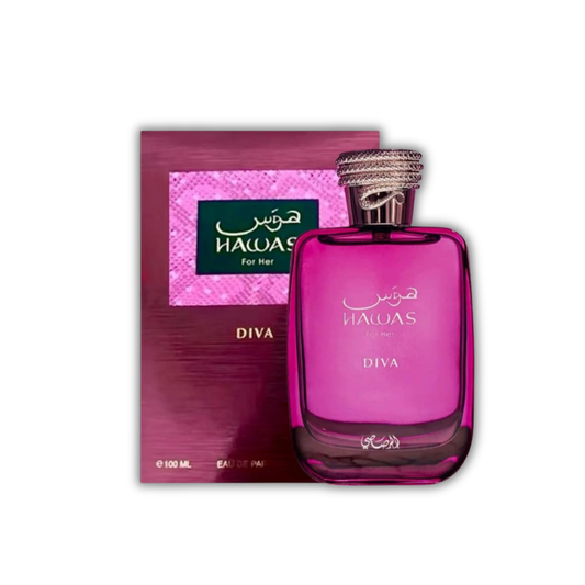 rasasi hawas diva, perfume for women, perfume bottle and box