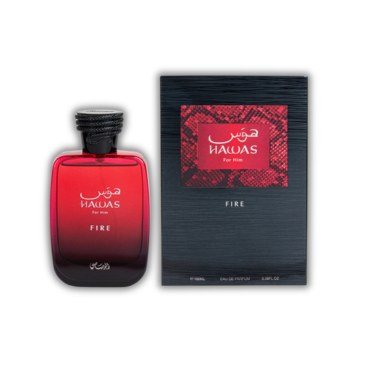 rasasi hawas fire, unisex perfume, perfume for men and women, perfume bottle and box
