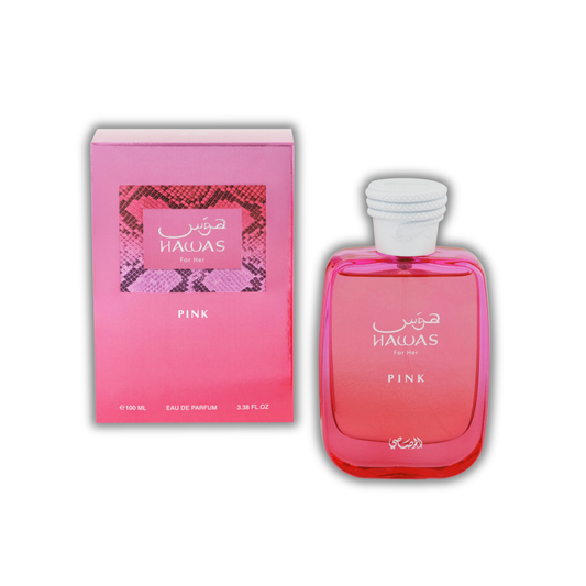 rasasi hawas pink, perfume for women, perfume bottle and box