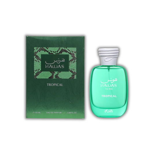 rasasi hawas tropical, for men, mens perfume, perfume bottle and box