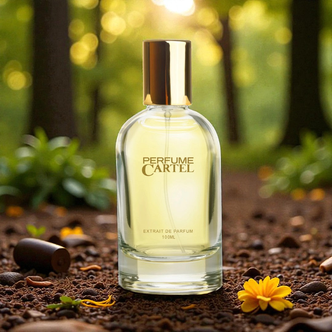 Perfume Cartel bottle with a natural background